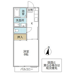 ヴィルヌーブD 1Kの間取図画像