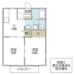 サンハイツオオウチB 2Kの間取図画像