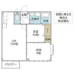 エルディム山本2 2LDKの間取図画像