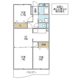 リバーシャトー 3DKの間取図画像