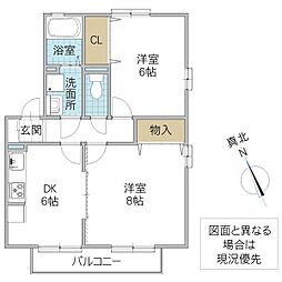 ラ・プランタンC 2DKの間取図画像