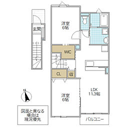 メゾンベルデB 2LDKの間取図画像