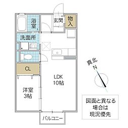 グラシューズB 1LDKの間取図画像