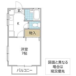 コーポNAMIKI 1Kの間取図画像