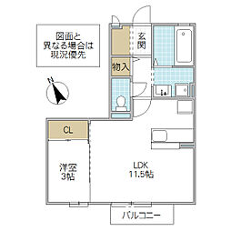 プレアデス見川E 1LDKの間取図画像