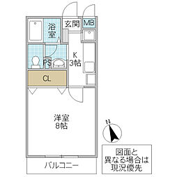 フォーライフヴィラ千波 1Kの間取図画像