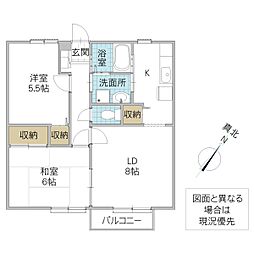 ラウンドフィールド霞B 2LDKの間取図画像