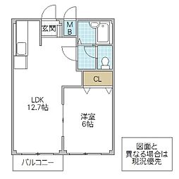エルディム岡崎A 1LDKの間取図画像