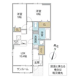 グランテラスC 2LDKの間取図画像