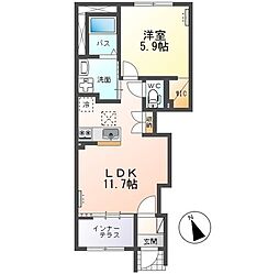 水戸市笠原町アパート 1LDKの間取図画像