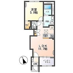 KY トリニティ(KY Trinity) 1LDKの間取図画像