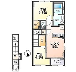 水戸市笠原町アパート 2LDKの間取図画像