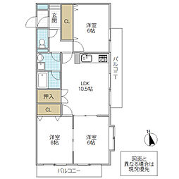 ヴェル・ドゥワイエ千波湖ポプラ館 3LDKの間取図画像