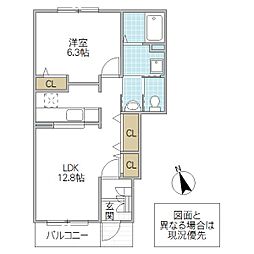 プルメリアC 1LDKの間取図画像