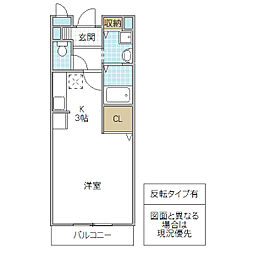 レイクサイド 1Kの間取図画像