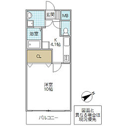 メビウス 1Kの間取図画像