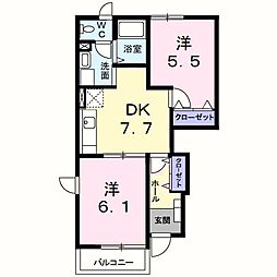 エーデルハイム2 2DKの間取図画像