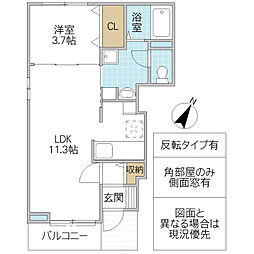 ハッピーベル 1LDKの間取図画像