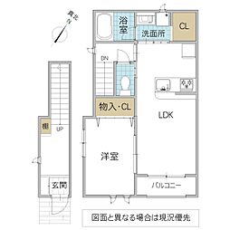 レーガベーネ勝田本町3 1LDKの間取図画像