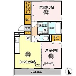 ハピネスC 2DKの間取図画像