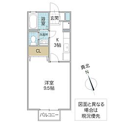 サンフィールB 1Kの間取図画像
