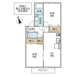 ルミエールD 2DKの間取図画像