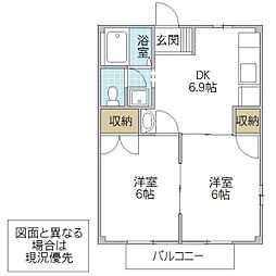ファンタジア1 2DKの間取図画像