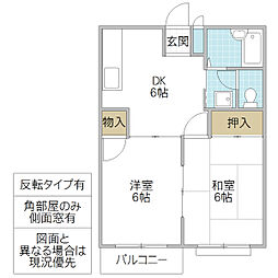 エルディム菱木 2DKの間取図画像