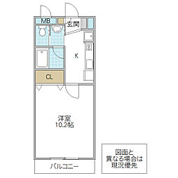 フォーライフヴィラ白帆2 1Kの間取図画像