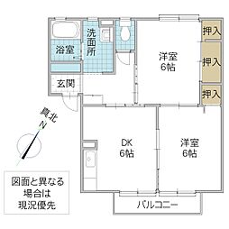 カーサ・デ・三の丸A 2DKの間取図画像