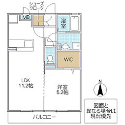 パークドプランタンC 1LDKの間取図画像