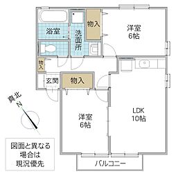 メイプルヒルB 2LDKの間取図画像