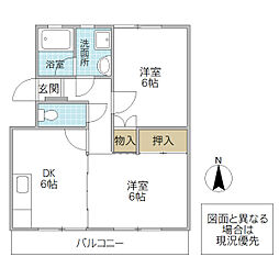 大塚公園マンション1 2DKの間取図画像