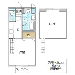 フレンズ上水戸 1Kの間取図画像