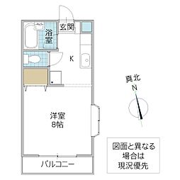 南台ハイツF 1Kの間取図画像