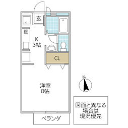 プレミール・D 1Kの間取図画像