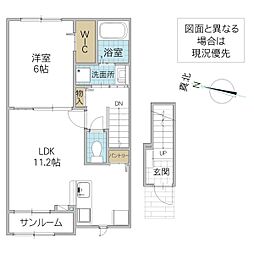 水戸市東赤塚アパート 1LDKの間取図画像