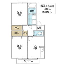 メゾン・グランパルク 2DKの間取図画像