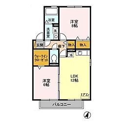 ベルヴィレッジD 2LDKの間取図画像