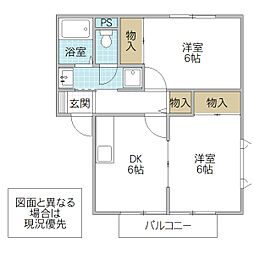 プレミールセラC 2DKの間取図画像