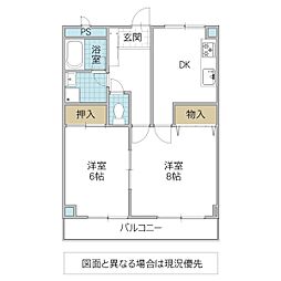 ディアコート白梅 2DKの間取図画像
