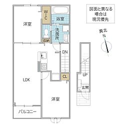 小美玉市羽鳥アパート 2LDKの間取図画像