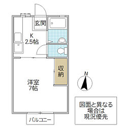 小川ハイツC棟 1Kの間取図画像