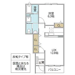 ルミエール2 1LDKの間取図画像
