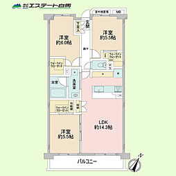 プランヴェール入間武蔵野 3LDKの間取図画像