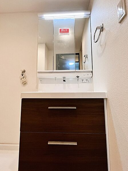 お出かけ前の身だしなみに一歩差がつく三面鏡。ミラー裏にはたっぷり収納もございます。 