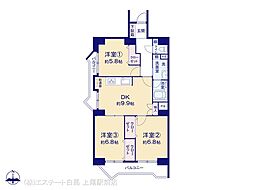 若葉台第一住宅29号棟 3DKの間取図画像