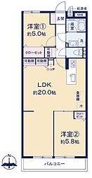 大宮セントラルハイツ 2LDKの間取図画像