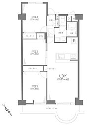浦和白幡東高層住宅1号棟 3LDKの間取図画像