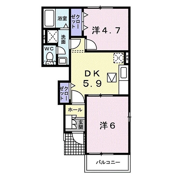 ロッソコルサA 103｜愛媛県西条市飯岡(賃貸アパート2K・1階・40.45㎡)の写真 その3